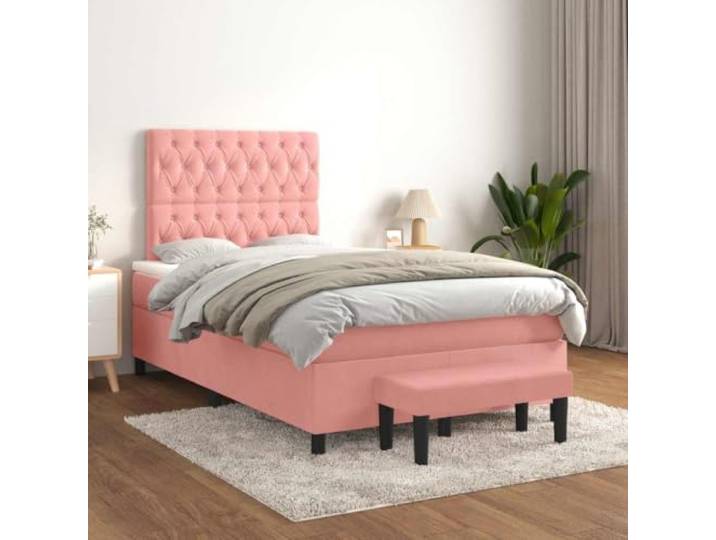 KTHLBRH Doppelbett Samt Rosa 120 x 190 cm mit Matratze Federkern inklusive, weicher und luxuriöser Stoff, Schlaf für Restaurants