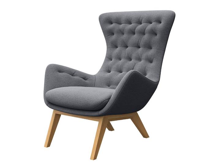 Fauteuil AUDREY Gris/Gris Tissu Saia Chêne foncé 85 x 101 x 93cm