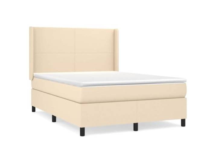 KKgypkn Boxspringbett mit Matratze und Kopfteil, Stoff 140x200 cm, Creme, Taschenfederkernmatratze, höhenverstellbares Kopfteil, mittelharte Unterstützung