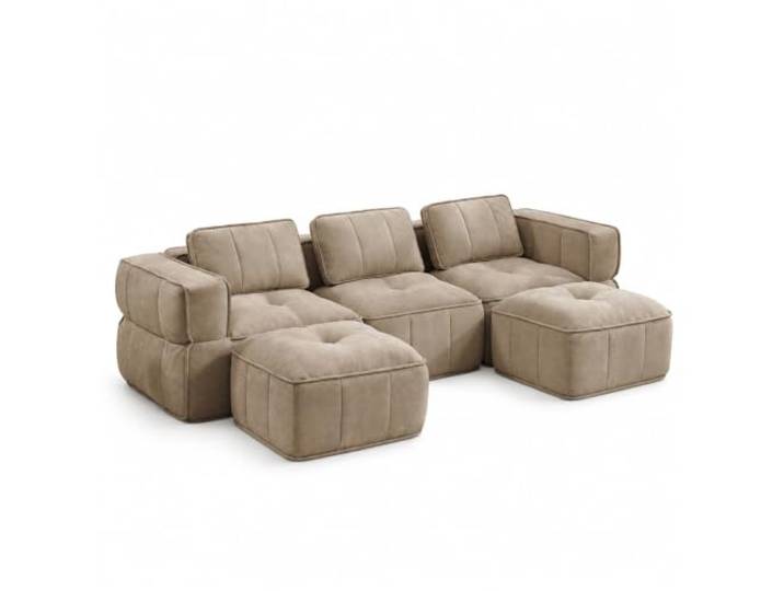 Jastoery 3-Sitzer U-förmiges Modulsofa mit 2 Hockern, ohne Gestell,Sand Polyestergewebe, 32D-Hochdichteschaumstoff, rutschfeste Standfüße, inkl. 2 Hocker, modulares System, ohne Gestell, Wohnzimmer