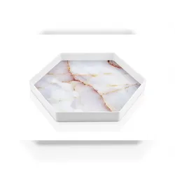 Vip Ahmet Sechseckige weiße Glasschale aus Kristall Tepsi Mermer Desen Serviertablett 35x35cm Weiß