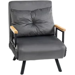 OKWISH Schlafsessel mit Bettfunktion Dunkelgrau 81x73x63 cm verstellbare Rückenlehne bis 180 Grad Samtoptik Stahlrahmen platzsparend