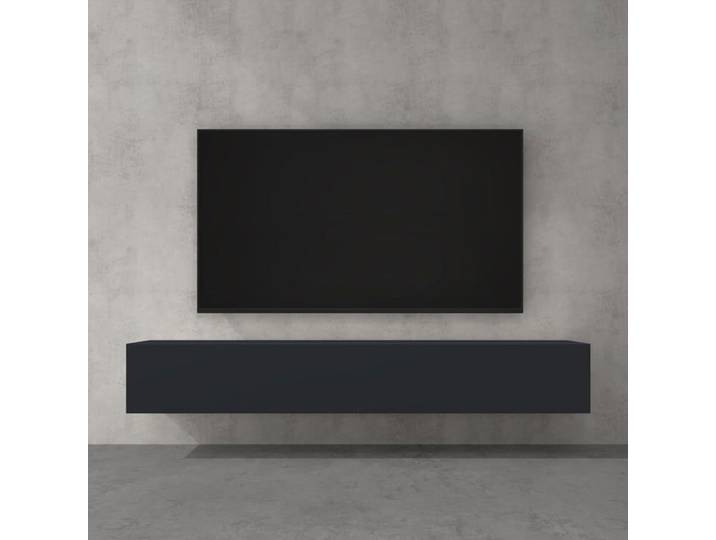 doporro Meuble TV Bas 200cm Armoire TV Gris Noir Mat Table de Télévision Salon avec Portes Meuble TV Suspendu MBTV02