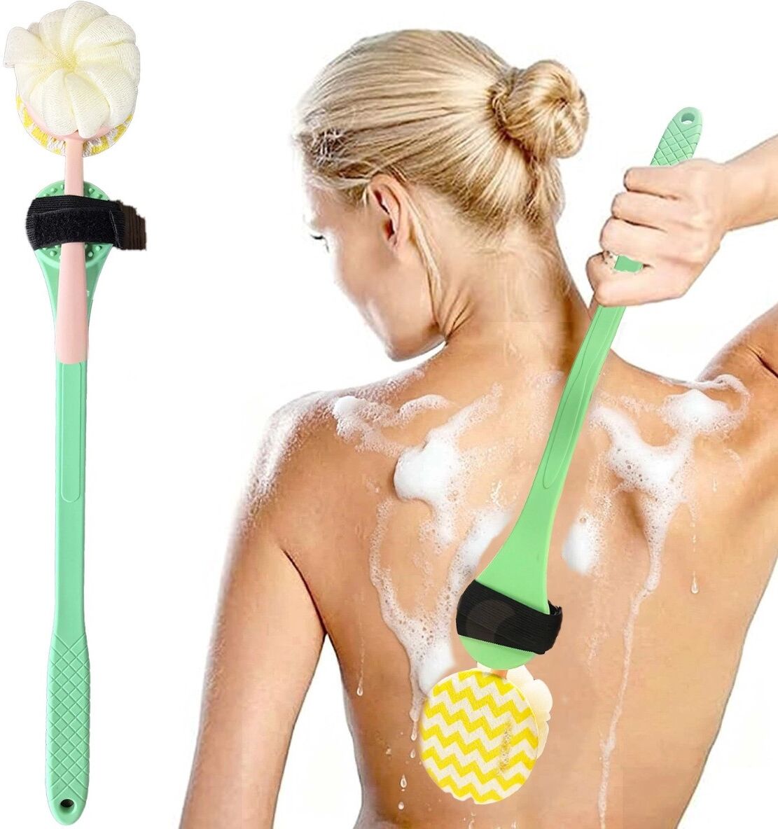 INF Poignée rase-dos multifonction – Silicone flexible avec bande métallique, sangle réglable, longueur 46cm Vert