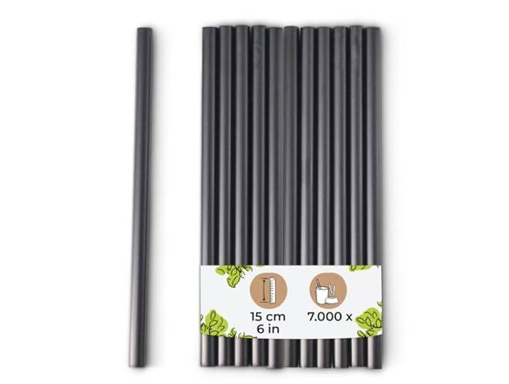 BIOZOYG Cocktail Strohhalme 7000 Stück 15 cm Ø 0,7 cm Schwarz - Wiederverwendbare Trinkhalme Langlebige Plastikstrohhalme - Breite Stabile Strohhalme Cocktails Smoothies Milchshakes für Partys Bars
