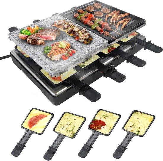 Elektrische Tafelgrill Raclette met Dubbele Platen voor 8 Personen - Zwart