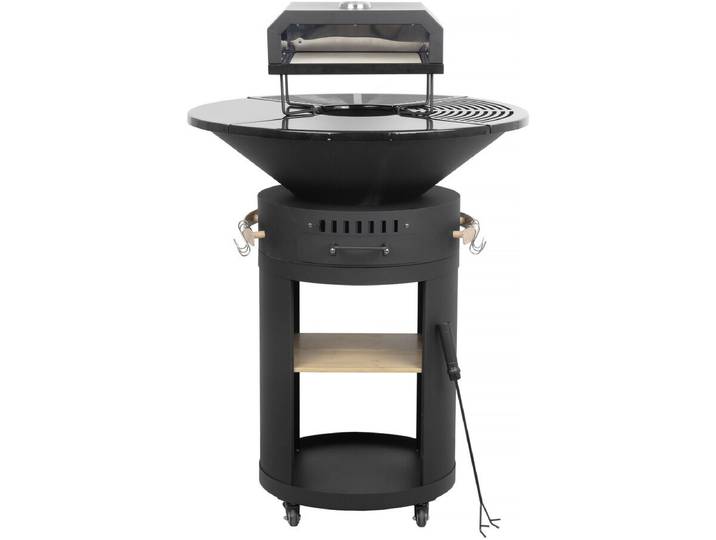 Habitat Et Jardin – Barbecue Charbon Plancha Brasero Avec Four À Pizza – Surface De Cuisson 81 X 81 Cm – Métal Robuste – Roulettes Pour Déplacement Facile