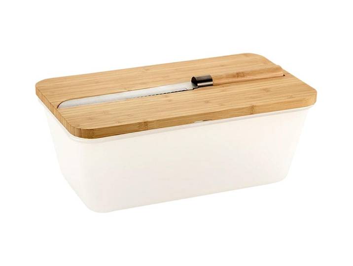Brotkasten KESPER Brotbox , weiss (transparent, natur), B:20cm H:15,5cm L:34,8cm, Bambus, Melamin, Lebensmittelaufbewahrungsbehälter, Brotkasten, inkl. integriertem Brotmesser