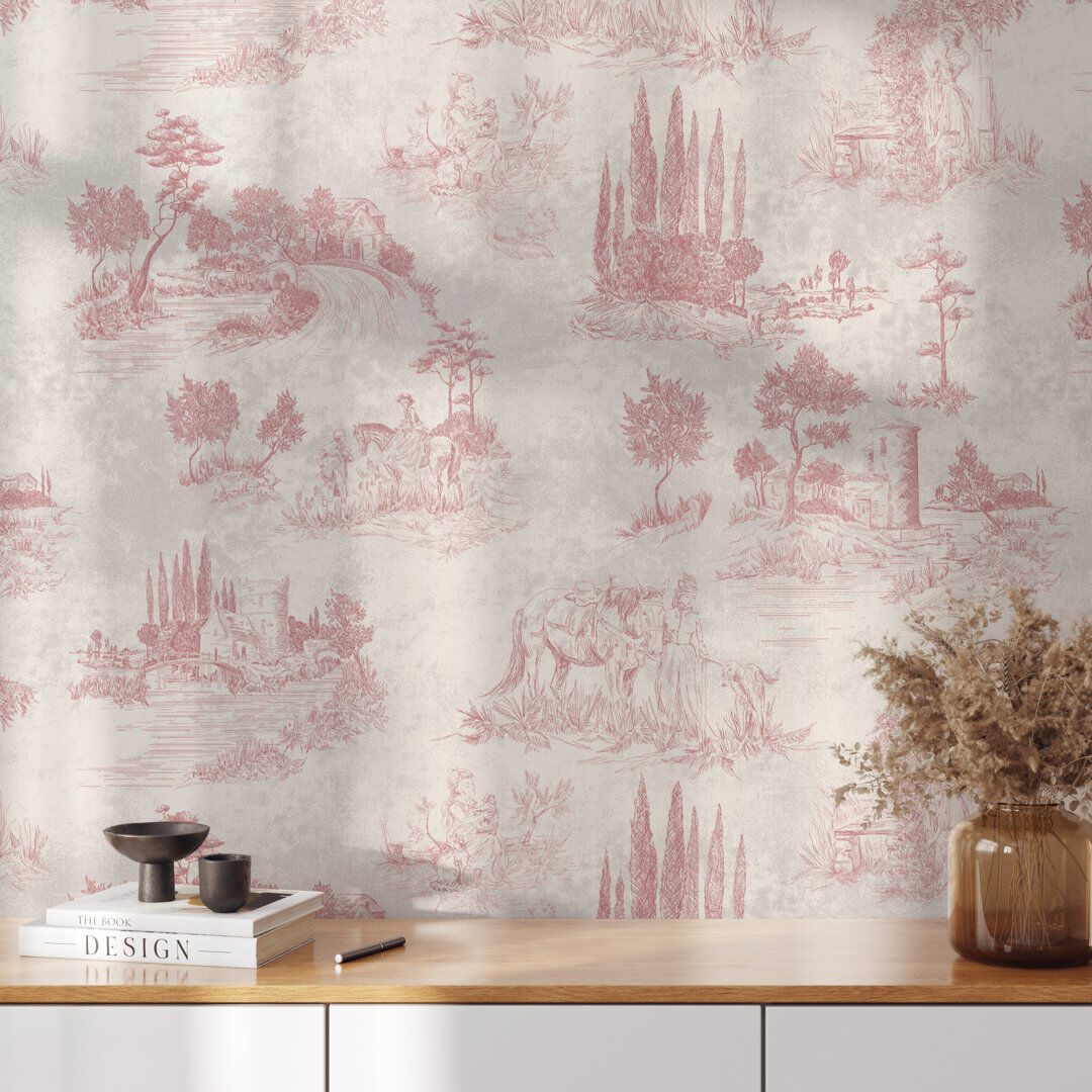 East Urban Home French Vintage Toile Wallpaper Pink 250cm L