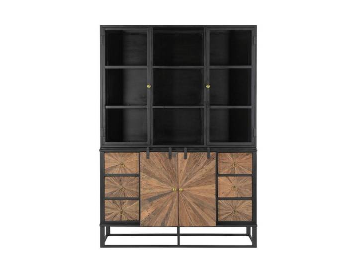 baario Buffet Schrank MERID Industrial Altholz Vitrine recyceltes Massivholz & Eisen Geschirrschrank