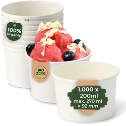 BIOZOYG 1000 Stück Eisbecher Pappe 200 ml weiß - umweltfreundlich, recycelbar, plastikfrei - Joghurtbecher, Papierbecher
