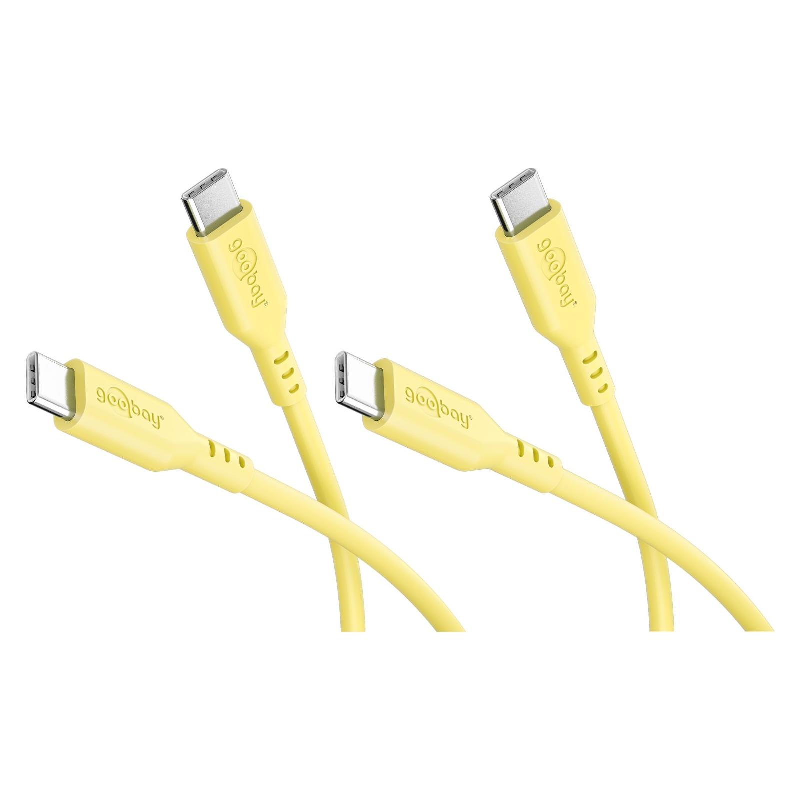 Goobay Set 2x USB-C-Silikonkabel, 1,5 m, gelb (1.50 m, USB 2.0, 60 W) (81243)