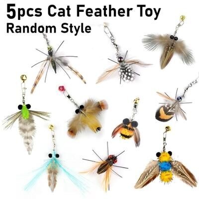 Inspire Select Interactive Cat Feather Teaser Toy Simulated Insect Replacement Heads With Bell Attachment 5 Pcs Random Style