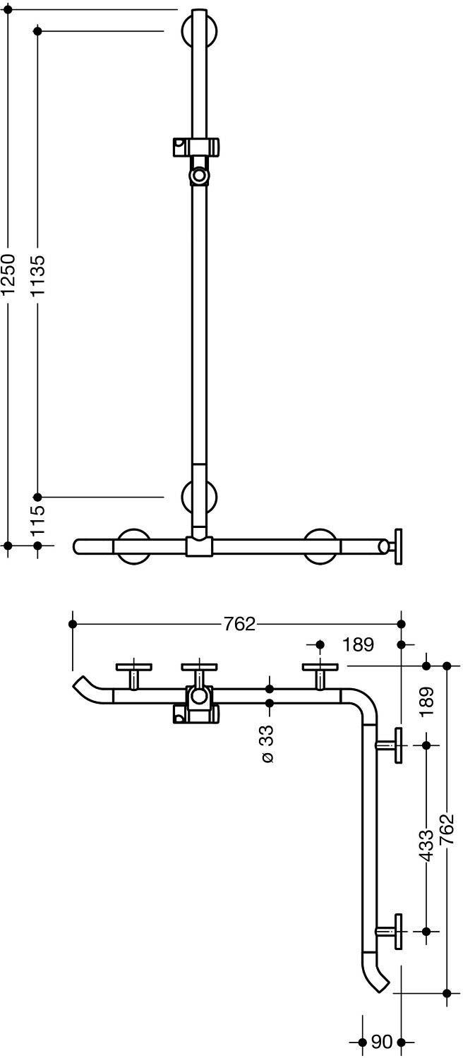 HEWI System 800K Duschhandlauf mit verschiebbarer Brausehalterstange