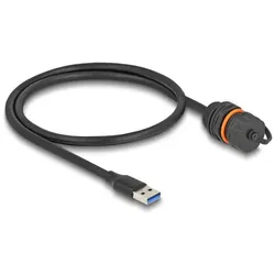 DeLOCK USB 5 Gbps Kabel USB Typ-A Stecker zu USB Typ-A Buchse zum Einbau mit M20 Gewinde und Verschlusskappe IP68 staub- und wasserdicht 60 cm schwarz