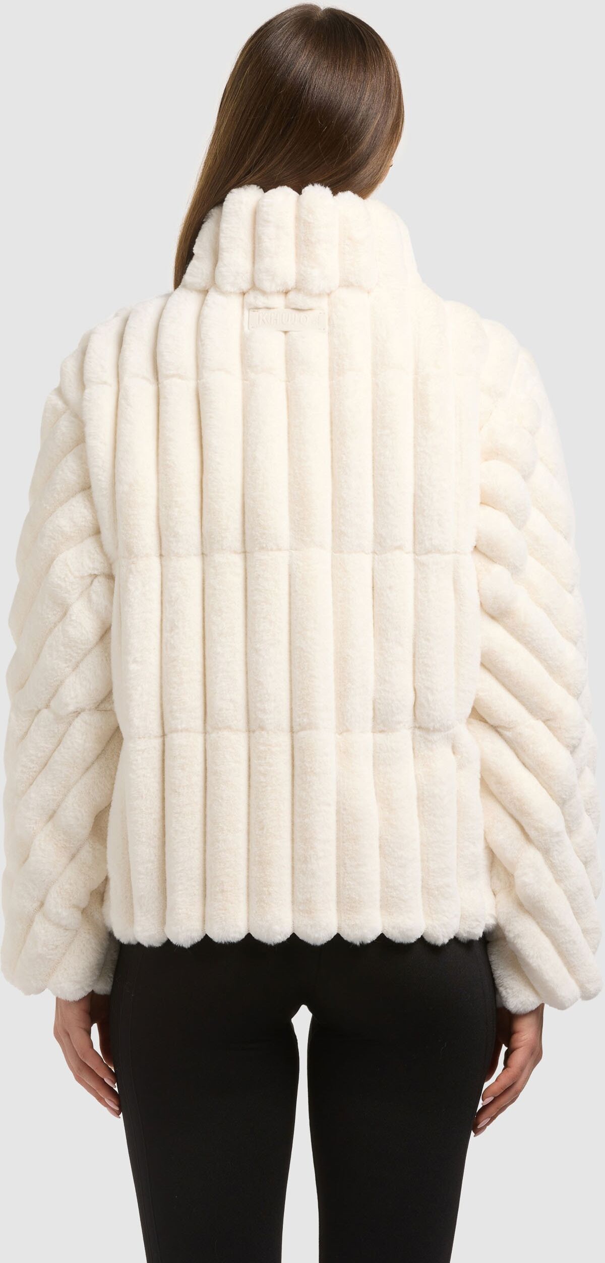 Fellimitatjacke KHUJO "RAYNA", Damen, Gr. S, ivory, 100% Polyester, unifarben, regular fit knielang, eingesetzt blind abgesteppte Kante, Jacken
