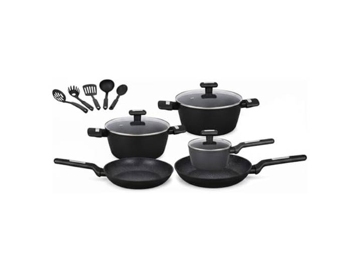 Wintem - Topf- und Pfannen-Set, 13-teilig, antihaftbeschichtet, für moderne und traditionelle Küche, induktionsgeeignet, Aluminiumbeschichtung, Glasdeckel und ergonomische Griffe