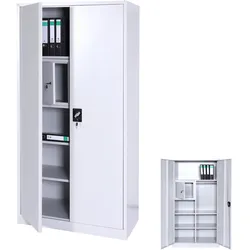 Aktenschrank HWC-L60, Stahlschrank Mehrzweckschrank, Schließfach Kleiderstange abschließbar, Metall 185x90x45cm, grau