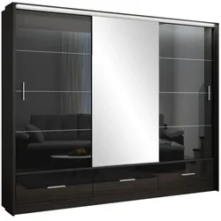 SCHWEBETÜRENSCHRANK SENNA 255/222/61 cm 3-türig mit Spiegel Schwarz