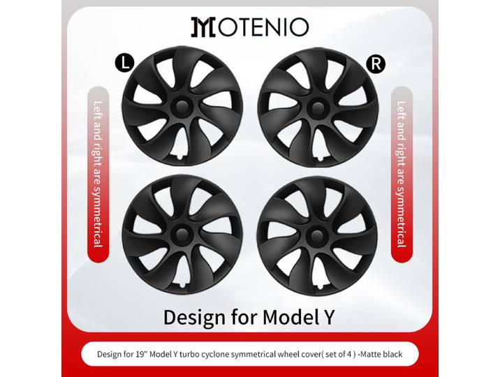 【Logo Tesla Offert】4PCS Cache Jante Premium pour Tesla Model Y (2020-2024) 19 Pouces Cache Jantes Noir Mat Style Cyclone Couverture Complète Couverture Protectrice Exclusivement pour Model Y (2020-2024) Accessoires de Remplacement de Cache Jante Installat