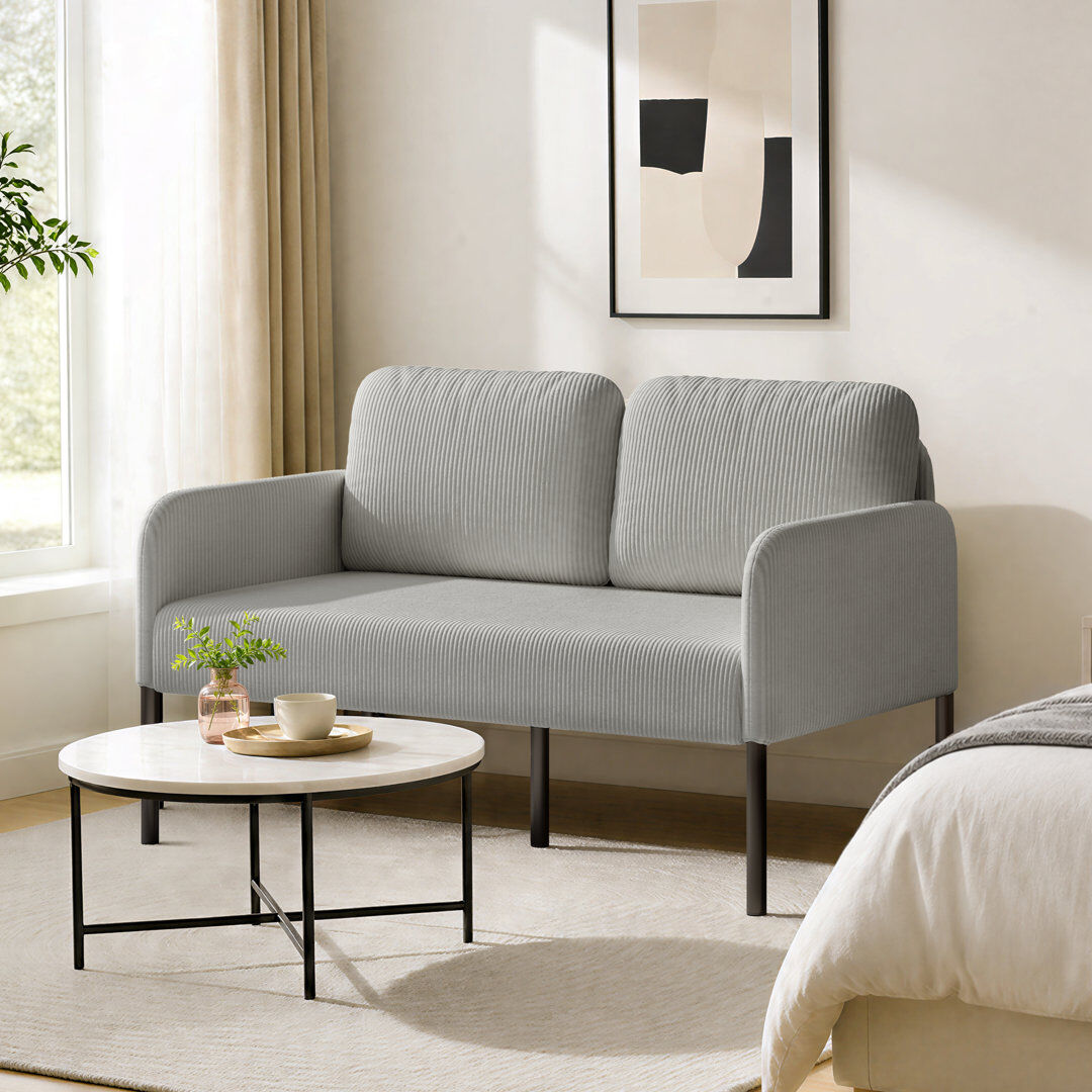 17 Stories 120 cm W × 65.5 cm D Corduroy Loveseat ,Small Space Sofa for Bedroom, Home Office, Apartment Light Grey 84cm H X 120cm W X 65.5cm D