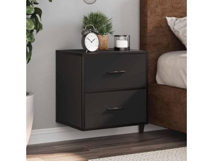 HEFZGDB Wand-Nachttisch Schwarz 40x31x39,5 cm mit Metallgestell und Holzwerkstoffplatte für Stauraum und Wandmontage