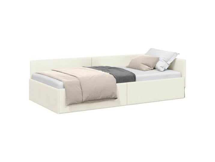 PUGYNBK Eck-Bettgestell, cremefarben, 90 x 190 cm, Samt L-Design, Lattenrost, Kunststofffüße, platzsparend, einfache Reinigung