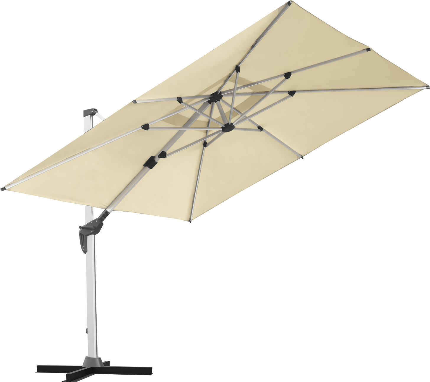 anndora Ampelschirm Aluminium natural 3m x 3m quadratisch - 360o drehbar - komplett schwenkbar neigbar - inklusive Stahl Kreuz - ohne Steinplatten
