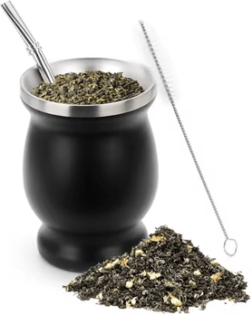 Uplift Curations 230 ML Stainless Steel Mate Cup Double Wall Portable Tea Mug With Bombillas & Brush black