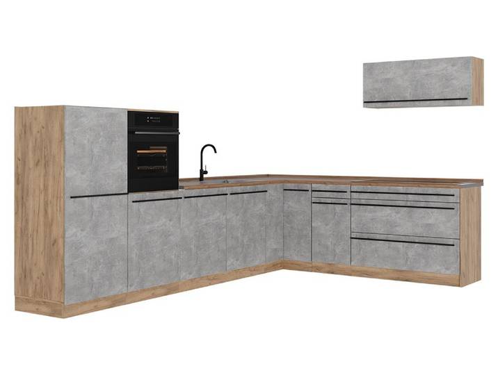 Eckküche Vicco R-Line Beton/Goldkraft Eiche 327 x cm Arbeitsplatte Goldkraft Eiche, Model 67562