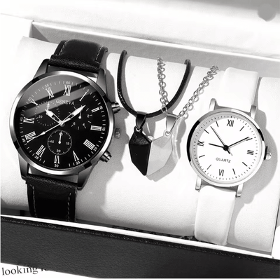 Inspire Essentials Couple Leather Quartz Watch Set Simple Casual Dial b