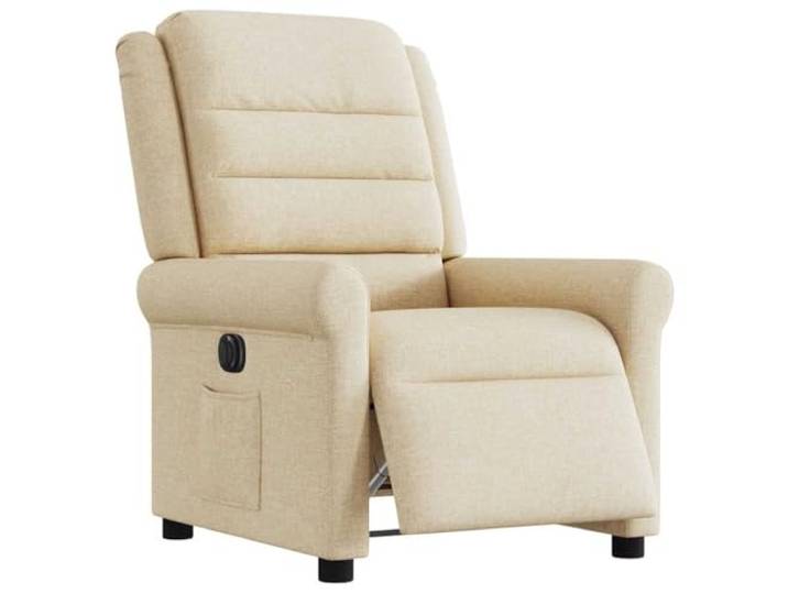 Relaxsessel Elektrisch Creme Stoff Mit Motor Maximale Neigung 135 Grad, stufenlose Verstellung, Seitentasche, Holz-Metall-Rahmen, atmungsaktiver Stoffbezug
