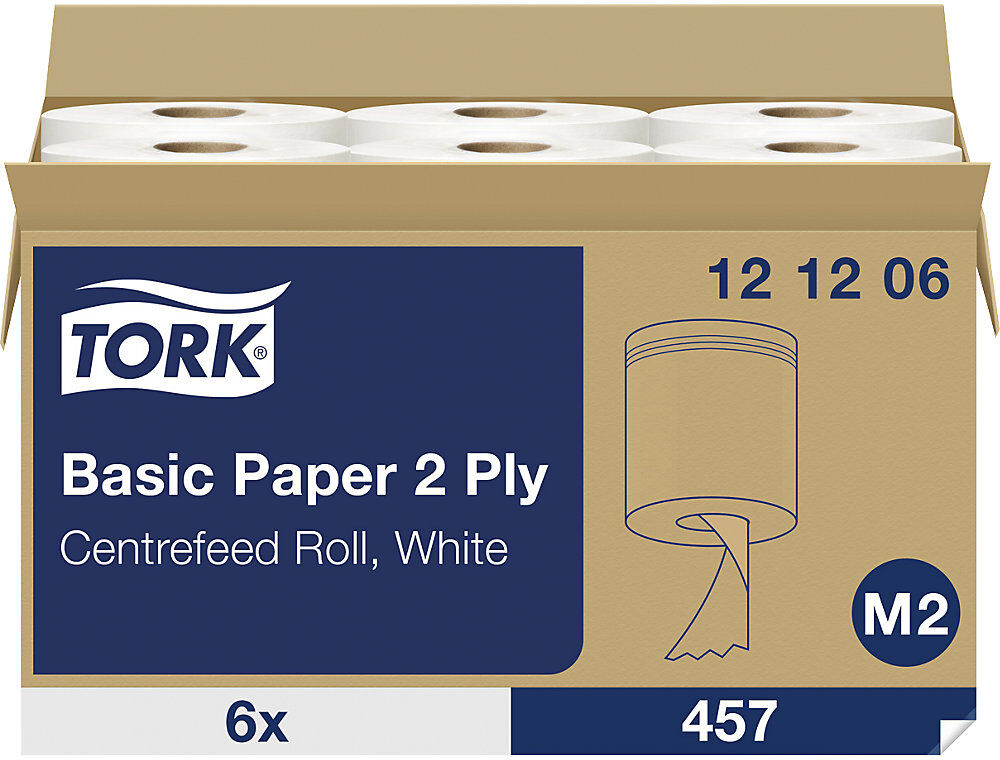 Standard-Papierwischtücher Innenabrollung, 2-lagig, weiß, VE 6 Rollen, Universal Qualität, perforiert TORK