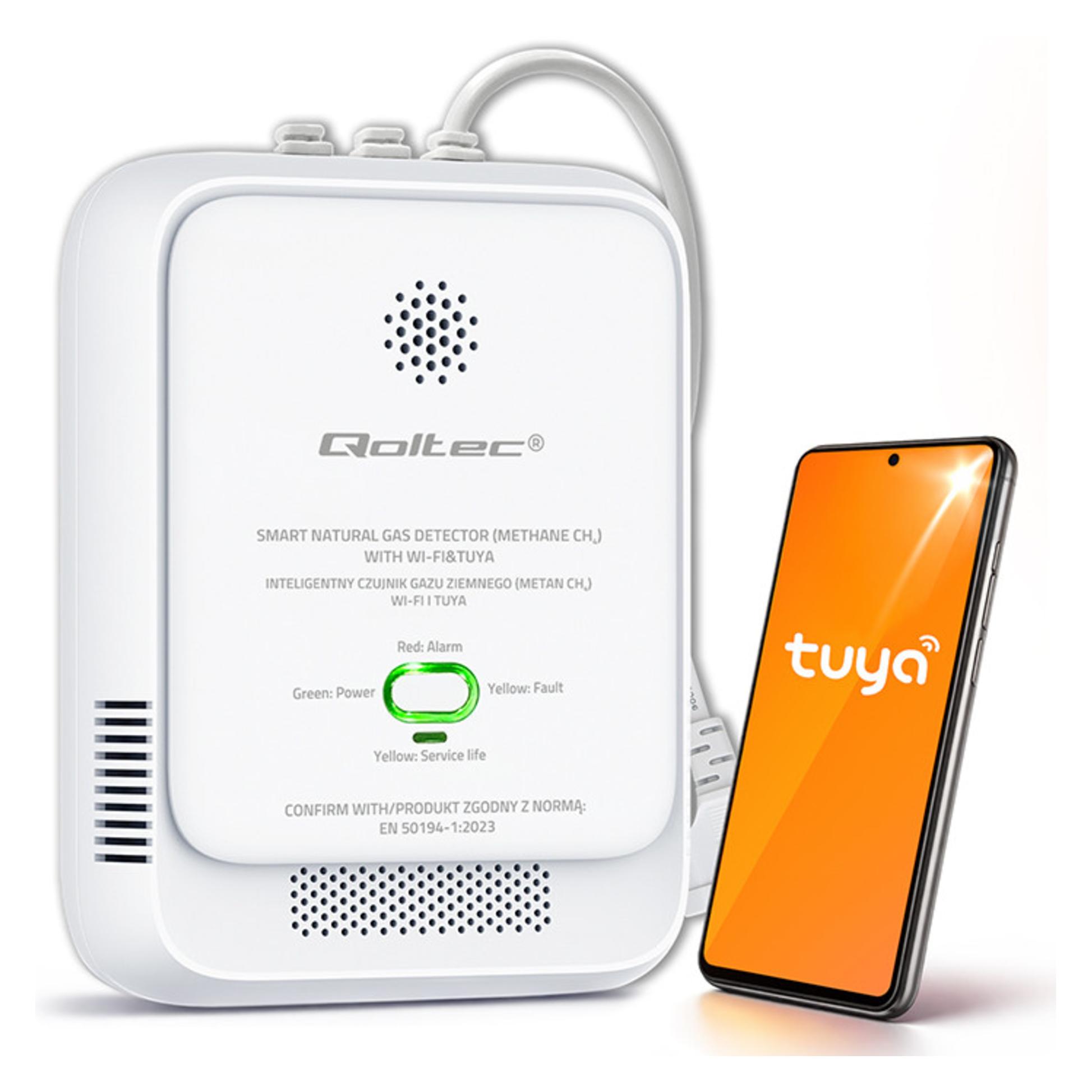 Qoltec Czujnik wycieku gazu ziemnego | detektor CH4 | NG | Tuya | Wi-Fi | alarm 85dB | LED (52651)