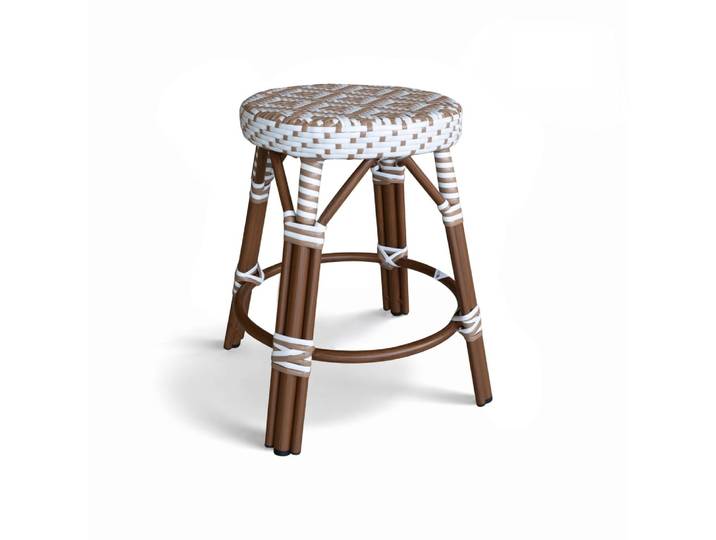 Tabouret bas d'extérieur en aluminium effet rotin noisette