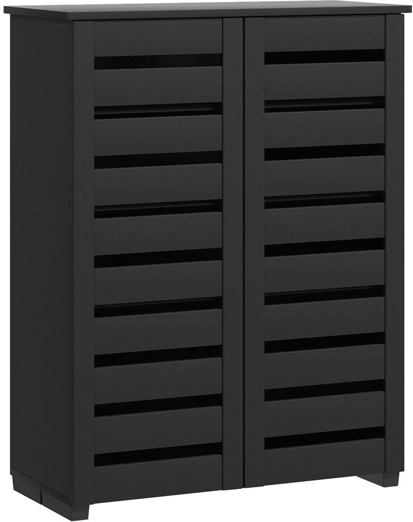 17 Stories HOMCOM Shoe Storage Cabinet with Slatted Doors for 15 Pairs of Shoes Black 15