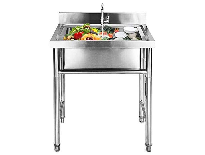 ZQFHSX Außenspülbecken aus Edelstahl 304 mit Einzelbecken und Armatur, geeignet für Gastronomie, Küche, Geschäfte, Restaurants und Hotels