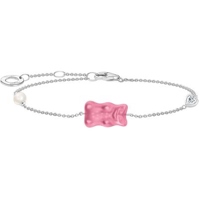 Armband THOMAS SABO "THOMAS SABO x HARIBO Schmuck: Armband mit Goldbär" Gr. 19, weiß (silberfarben, pink, weiß, pink, weiß), Armbänder, Damen, 19, Perlen Silber 925 (recycelt), Perlen, Silber 925 (recycelt), Armband, mit Kristallglas, Zirkonia...