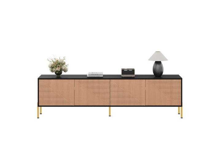 Welltin TV-Schrank TV-Lowboard mit strukturierten Türen & Goldbeinen 179x35x53,5 cm, strukturierte Türen, Goldbeine, grifflos