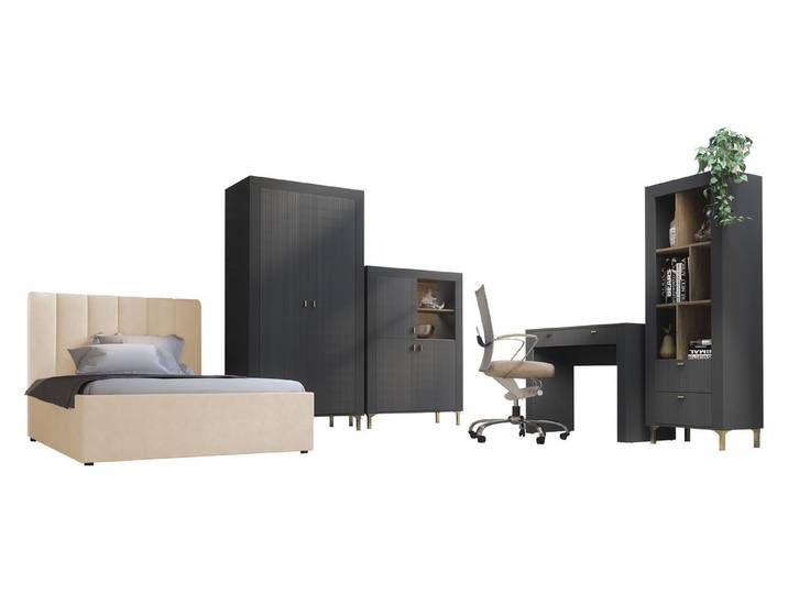MIRJAN24 Jugendzimmer-Set Mossa II, (5er-Set, Kleiderschrank, Regal, Kommode, Schminktisch, Bett), LED-Beleuchtung als Option, 120x200 cm
