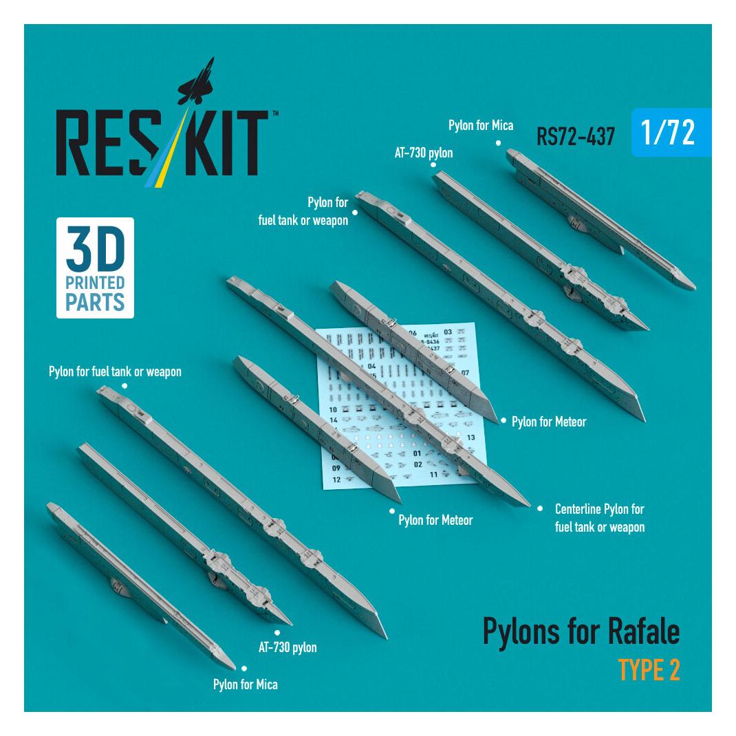ResKit Pylons for Rafale type 2 (3D Printed) (RS72-0437)