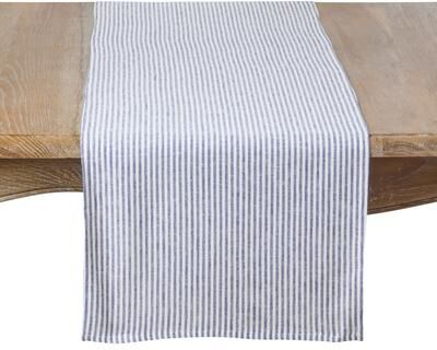 Saro Farmhouse Striped Table Runner - Linen Blend Everyday Dining, Farmhouse Tablescapes, Kitchen Decor, & Casual Entertaining