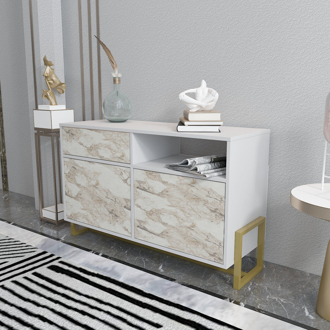 Fairmont Park Nenzel 120cm W Sideboard White Marble Effect 78.4cm H X 120cm W X 45cm D