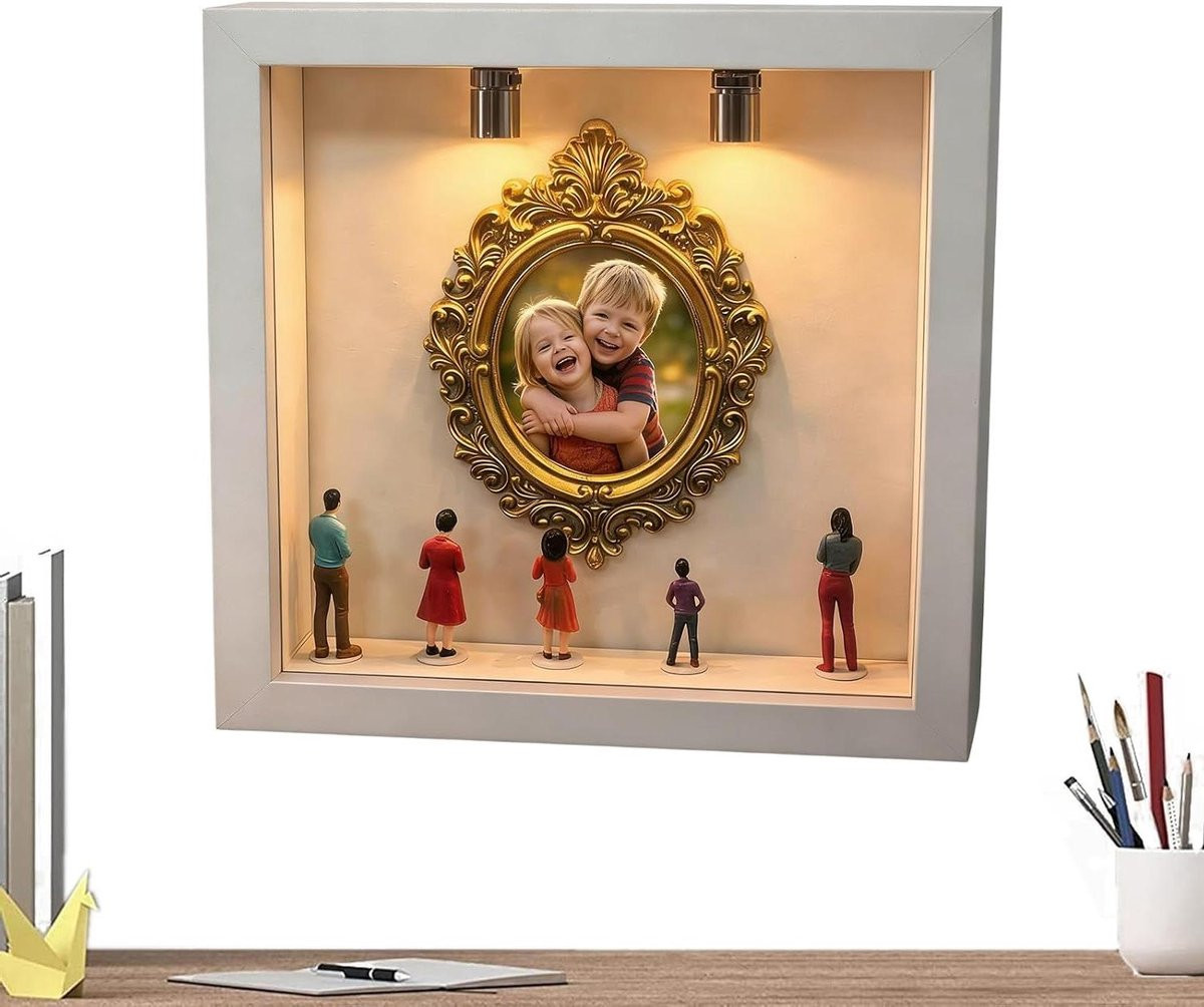 Miniatuur Museum Set Herinneringsdoos Souvenir met Gouden Miniatuur Frames - 16,9 x 16,9 cm - Goud