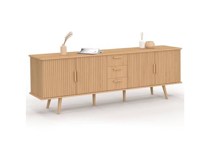 IDMarket - Buffet 180 cm Juliette XXL 4 Portes Effet Lattes et 3 tiroirs