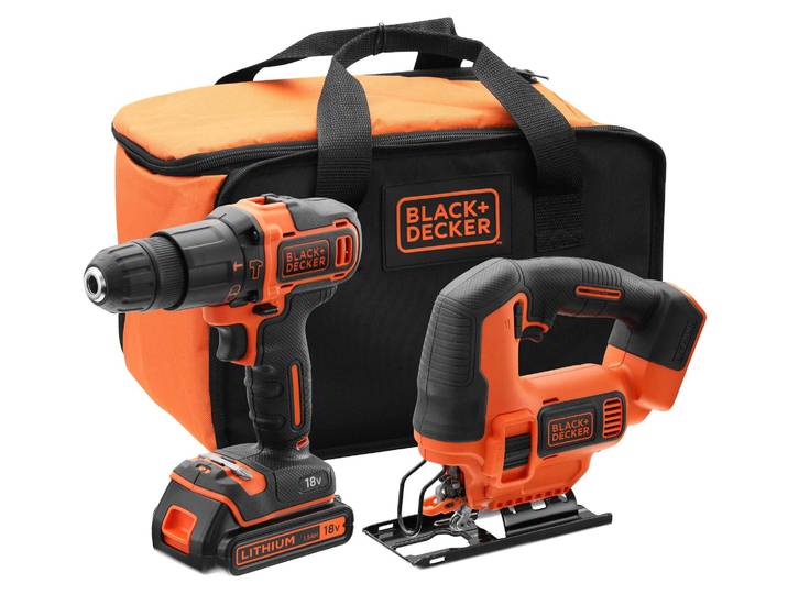 Black & Decker BCK22S1S-QW\, Perceuse avec poignée pistolet\, Noir\, Orange\, 1 cm\, 1400 tr/min\, 2\,5 cm\, 1 cm