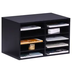Relaxdays Dokumentenablage Bambus 10 Fächer Schwarz