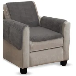 Bestlivings Sesselschoner Lammflor Optik - ( Grau ) 140x144cm - Sesselauflage mit Armlehnen und Taschen - Sesselüberwurf ÖKO-Tex Schoner für Sessel - Überwurf