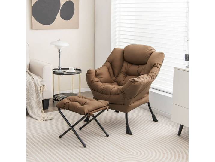 Fauteuil de Salon - RELAX4LIFE - 2 en 1 -Repose-Pied Pliable - Fauteuil Relax avec Oreiller - Poche Latérale - Charger 150 KG -Café