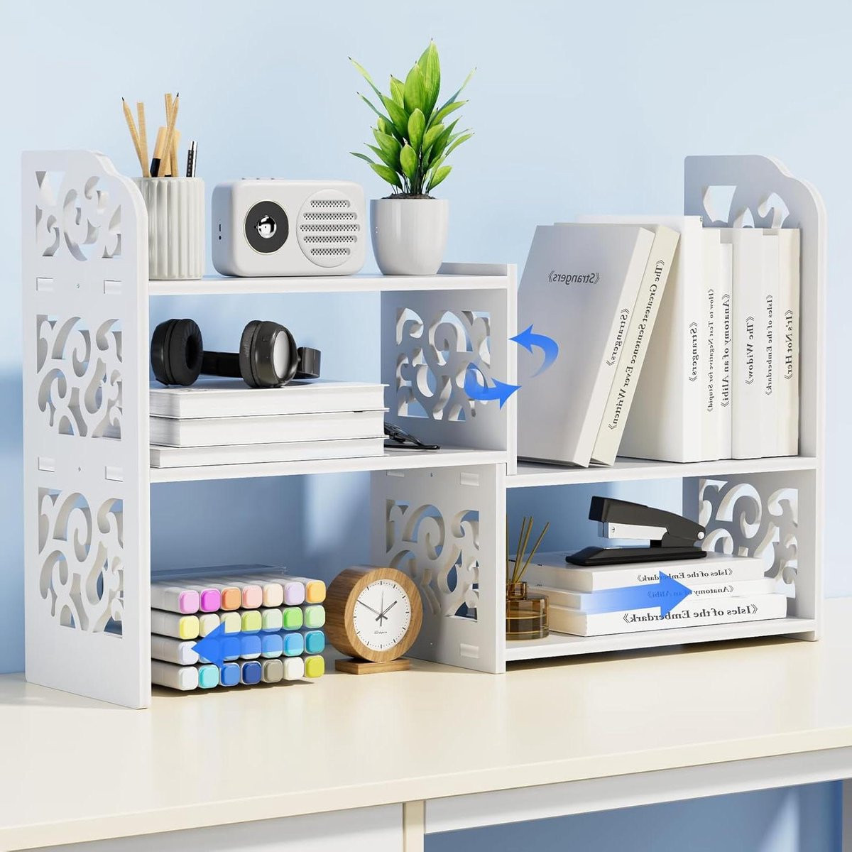 Compact bureau boekenplank voor desktop opbergruimte wit